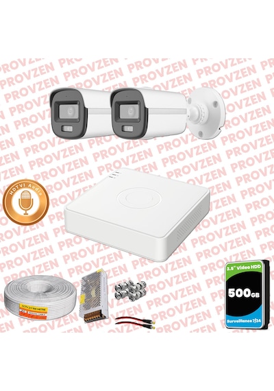 Provzen Hikvision 2'li Full Hd Güvenlik Kamerası Set 7/24 Renkli, Mikrofonlu, Olay Anında Bildirim
