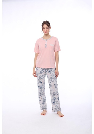 Pijadore 1444 Kadın Çiçekli Cepli Kısa Kollu Pijama Takım 001