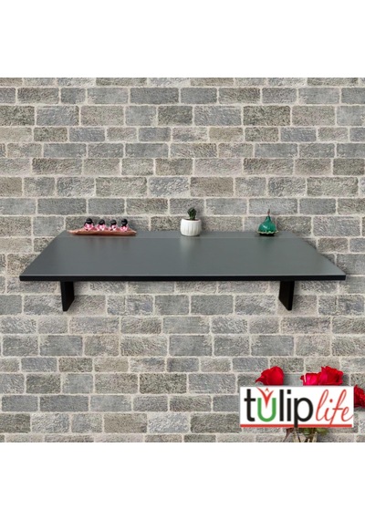 Duvara Monteli Antrasit Raflı Katlanır Portatif Açılır Kapanır Masa Beyaz 90x60 Cm 1. Sınıf Mdf