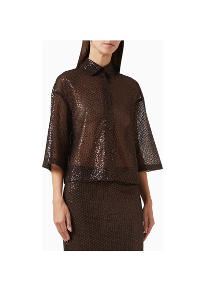 Maibella Marella Sequin Embroidered Gömlek, Işıltılı Nakışlı Şık Tasarım Kahverengi