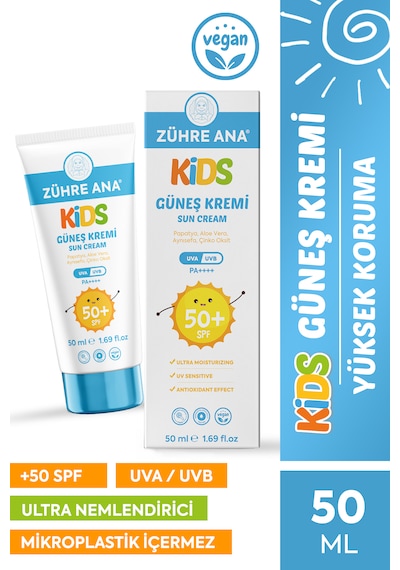 Kids Çocuk Güneş Kremi Spf 50+ Uva Uvb Leke Karşıtı Yüksek Koruma + E Vitamini 50 Ml