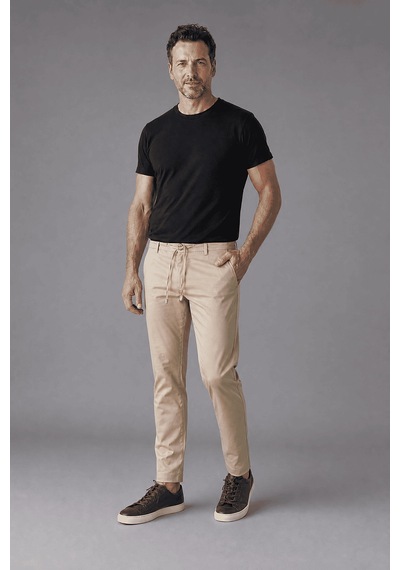 Bisse Bej Pamuk Cepli Bağcıklı Pamuklu Comfort Lastikli Spor Pantolon Pns25y25102 07