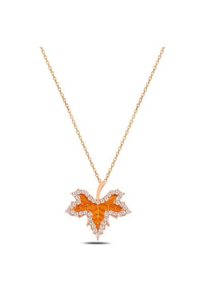 Çekirdekjewelry 925 Ayar Gümüş Yaprak Tasarım Kolye Pembe