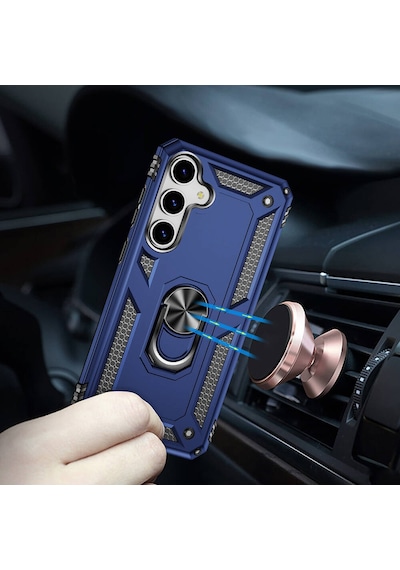 Galaxy Uyumlu S24 Kılıf Kamera Koruyucu Manyetik Standlı Tank Koruma Pazarplus Mavi
