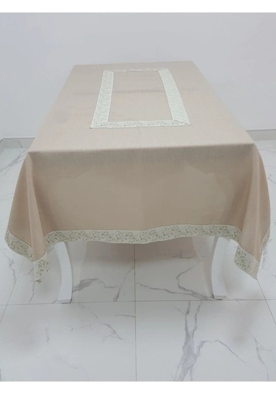 Gonca Jakar Bordürlü Keten Kumaş Bej Masa Örtüsü 160x230 Cm - 1132 Çok Renkli