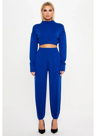 Benerly Kadın Alt Üst Crop Kesim Dik Yaka Triko Üst Ve Jogger Pantolon Ta Saks Benerly Kadın Alt Üst Crop Kesim Dik Yaka Triko Üst Ve Jogger Pantolon Ta Saks