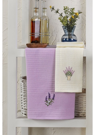 Eponj Home 6lı Kurulama Peçetesi Nakışlı 40x60 Lavanta Lila-beyaz