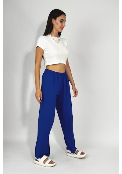 Kadın Beli Lastikli Ayrobin Eşofman Pantolon Saks Mavi