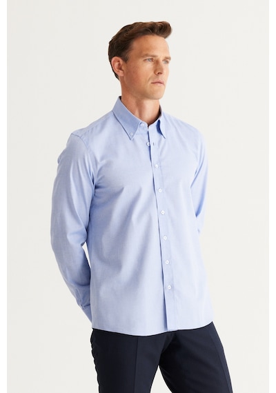 AC&Co / Altınyıldız Classics Erkek Mavi Slim Fit Dar Kesim Düğmeli Yaka %100 Pamuk Oxford Gömlek 4A2000000051MAVXXL Mavi