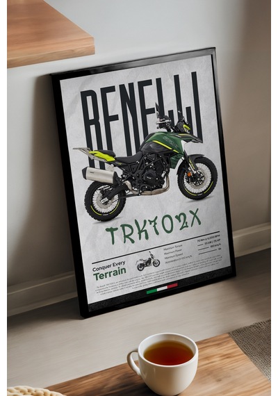 Benelli Trk 702x Siyah Ahşap Çerçeveli Poster, Dekoratif Motosiklet Duvar Tablosu