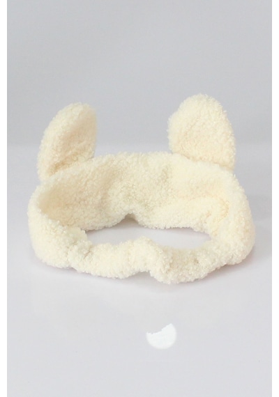 Toyaş Tavşan Kulaklı Peluş Bandana Makyaj Spa Saç Bandı Beyaz Çok Renkli