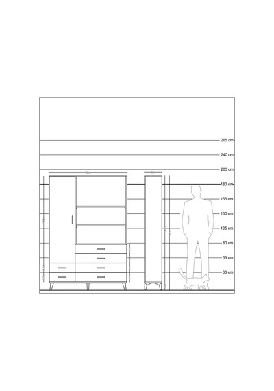 Arges Dolap 7 Raflı 6 Çekmeceli Tek Kapaklı 132x30x195 Çam-a... Çam