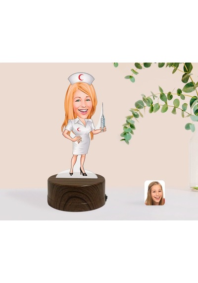 Kişiye Özel Hemşire Karikatürlü Dekoratif 3D Biblo Led Işıklı Gec(481494852) Çok Renkli