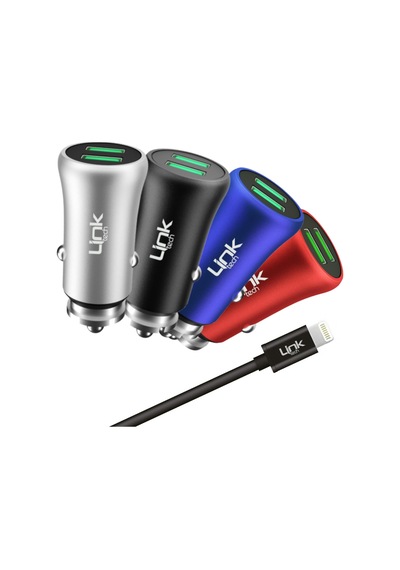 Linktech M582 Metal Araç Şarj Adaptörü ve Lightning Kablo Set 2.4 Siyah