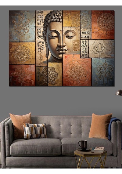 Ahşap Tablo Mozaik Desenli Bilge Buddha Tablosu