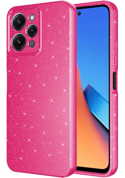 Xiaomi Redmi 12 Kılıf Kamera Korumalı Simli Lüks Zore Koton Kapak Pembe Koyu