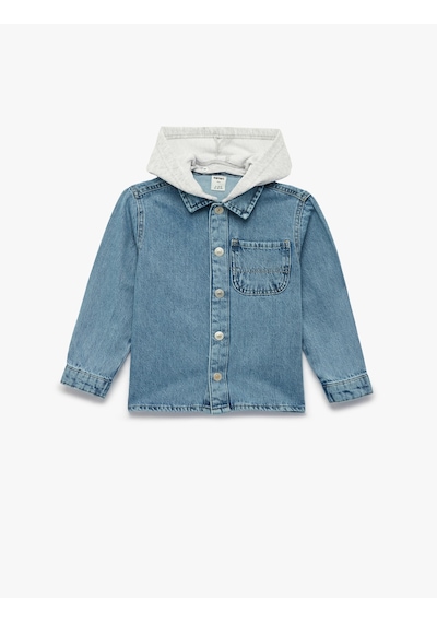 Koton Uzun Kollu Pamuklu Cepli Düğmeli Çıkarılabilir Kapşonlu Denim Ceket Orta İndigo 6smb60003td