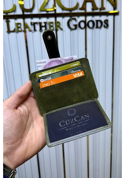 Cüzcan Jorvik Patlı Hakiki Deri Premium Kartlık Kişiye Özel İsim Baskılı Antik Yeşil