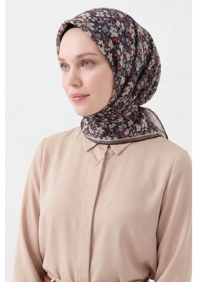 Silk Home Mini Floral Desen Soft Pamuk Eşarp Antrasit