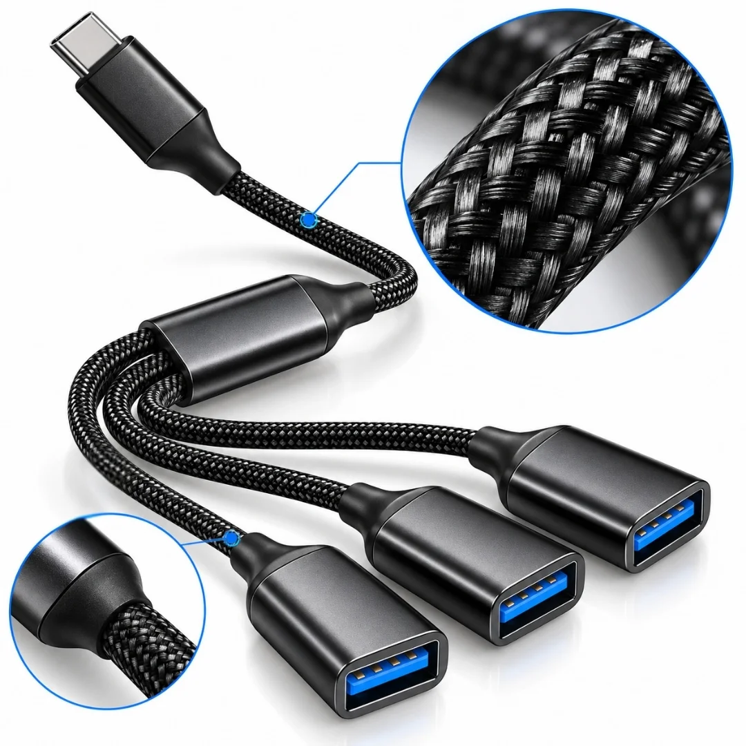 Type C To Usb Çoklayıcı 3 Port Hub Adaptör 3.0 Çoğaltıcı Çevirici Kablo 25 Cm