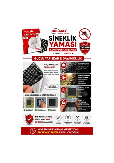 Kendinden Yapışkanlı Sineklik Yaması 4 Adet 10x10 Cm Sineklik Tamir Bandı Delik Yırtık Onarım Yaması