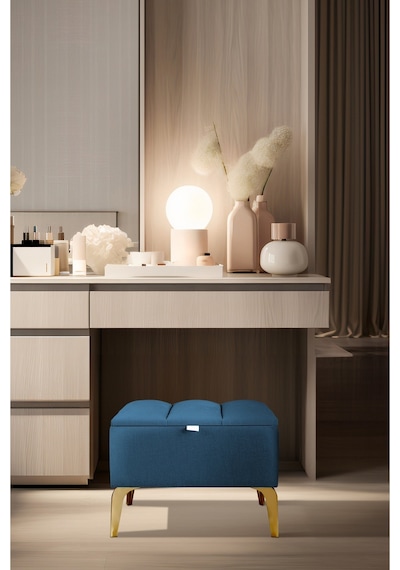 Vetra Mini Royal Mavi Kumaş Sandıklı Dekoratif Puf&bench-dilimli Model-gold Ayak-modern Puf