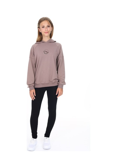 Toontoy Kız Çocuk 2'li Takım Baskılı Kapüşonlu Düşük Omuz Sweatshirt & Basic Düz Tayt Kahverengi Toontoy Kız Çocuk 2'li Takım Baskılı Kapüşonlu Düşük Omuz Sweatshirt & Basic Düz Tayt Kahverengi