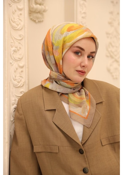 Silk Home Akrilik Desen Olinda İpek Eşarp Vizon