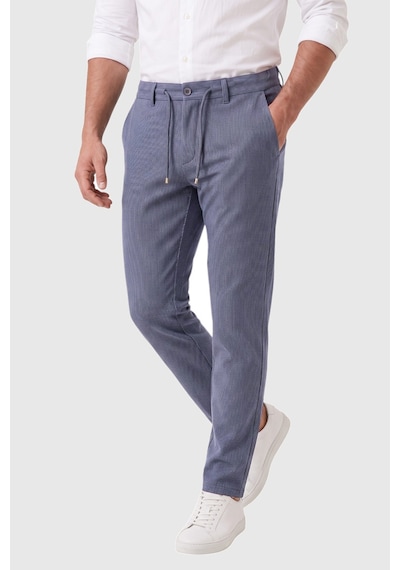 Rizzup Erkek Slim Fit Çizgili Mavi Kumaş Pantolon İpli Esnek Bel Likralı Spor Pantolon 2700240