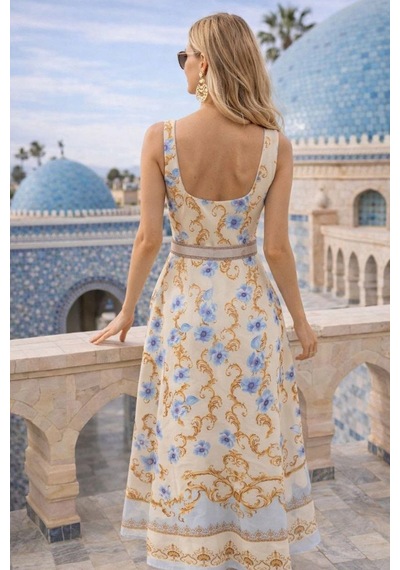 Asprinfashion Kadın İthal Çiçek Desenli Kemerli Düğme Detaylı Midi Elbise Şık Yazlık Elbise Bebe Mavi Asprinfashion Kadın İthal Çiçek Desenli Kemerli Düğme Detaylı Midi Elbise Şık Yazlık Elbise Bebe Mavi