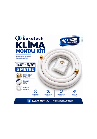 Universal 1/4-5/8 5 Metre Klima Montaj Kiti Seti Bakır Uçlu Beyaz