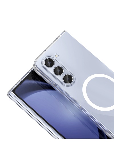 Samsung Galaxy Uyumlu Z Fold 5 Kılıf Darbe Emici İnce Korumalı M-safe Şarj Özellikli Pürüzsüz Şeffaf Sert Pc Kapak Şeffaf