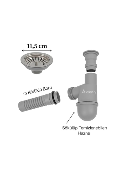Taslı Gri Evye Sifonu Koku Önleyici Ve Temizlenebilir Lavabo Altı Kovası, Dayanıklı Ve Şık Tasarım, Kolay Mo Genel