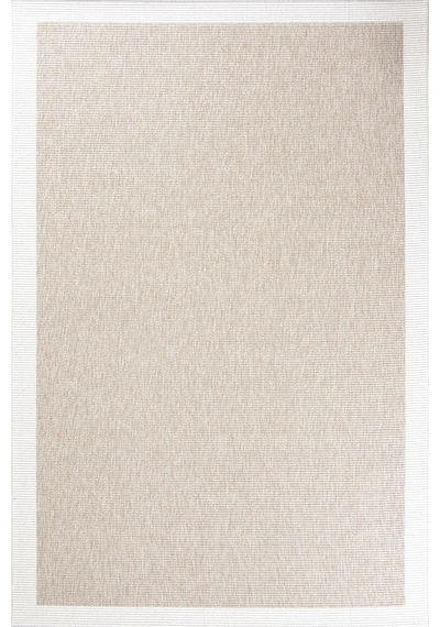 Hoom Rugs Lora 3210 Bej Çerçeveli Çizgili Pamuk Taban Hav Toz Vermez Sisal Halı