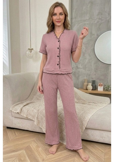 Bella Notte Gül Kurusu Kısa Kollu Romantik Fırfırlı Kısa Kollu Pijama Takımı Pembe Bella Notte Gül Kurusu Kısa Kollu Romantik Fırfırlı Kısa Kollu Pijama Takımı Pembe