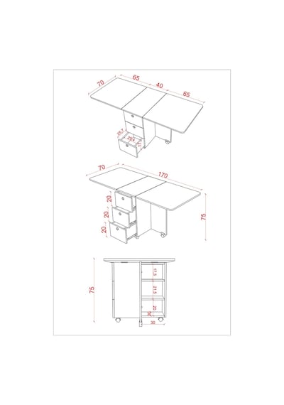 Lüks Katlanır Mutfak Yemek Masası %100 MDF Pratik Çekmeceli Çalışma Masası  KM100