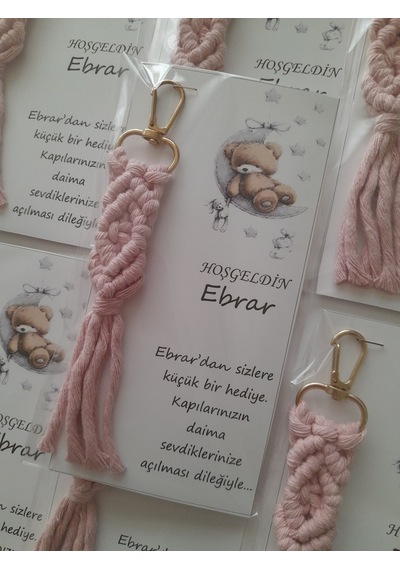 50 Adet Pembe Makrome Anahtarlık Bebek Mevlüt Şekeri Diş Buğdayı Açık Pembe