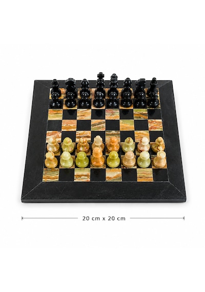 El Yapımı Siyah & Yeşil Oniks Doğal Taş Satranç Takımı 20x20 Cm 8 İnç Dekoratif Mermer Satranç Seti Hediyelik Premium Satranç