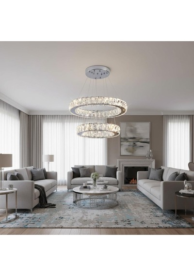 Kristal 2 Katlı Uzaktan Kumandalı 40-50 Cm Avize Krom