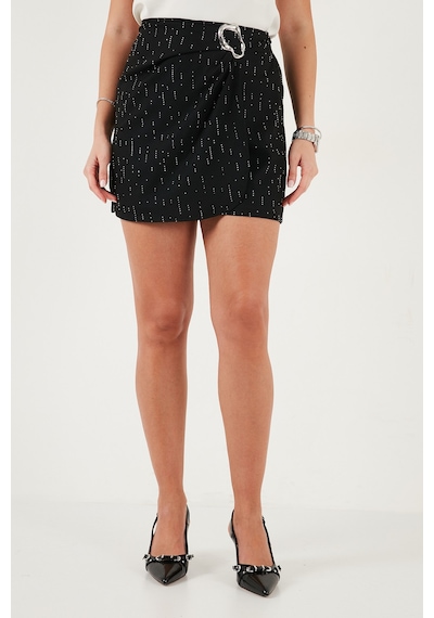 Lela Taşlı Regular Fit Broş Detaylı Ceket-Şort Etek Bayan Takım 6839618 Siyah