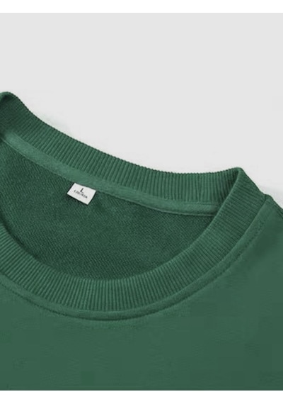 Erkek Believe Baskılı Oversize Bisiklet Yaka Sweatshirt Yeşil