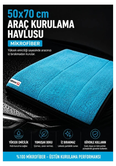Mikrofiber Araç Kurulama Havlusu 50x70 Cm 600 Gsm Ultra Emici Oto Kurulama Bezi Çizmeyen Siyah Overlok Kenarlı