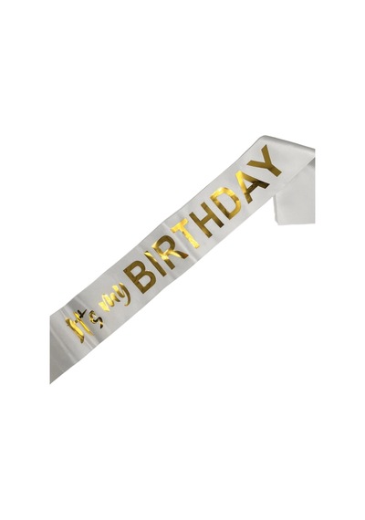 It's My Birthday Beyaz Saten Kuşak Üzeri Gold Yazılı Doğum Günü Kuşağı Diğer