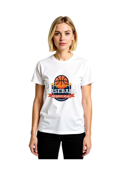 Paybuy Kadın Basketbol Baskılı Günlük Tişört Yuvarlak Yaka Kısa Kol %100 Beyaz