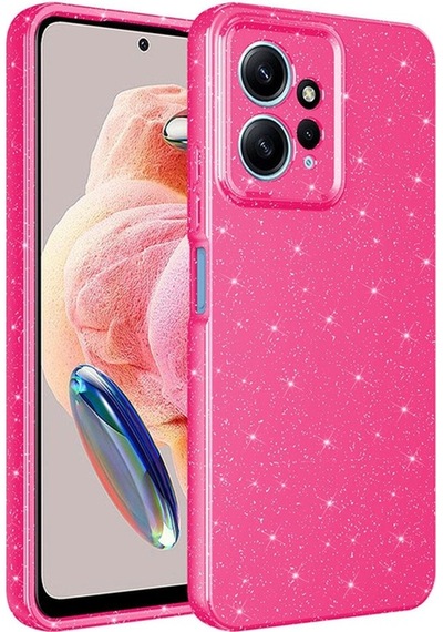 Xiaomi Redmi Note 12 4g Kılıf Kamera Korumalı Simli Lüks Zore Koton Kapak Pembe Koyu