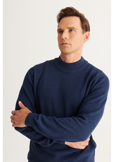 AC&Co / Altınyıldız Classics Erkek Indıgo Recycle Standart Fit Normal Kesim Yarım Balıkçı Yaka Pamuklu Jakarlı Triko Kazak İndigo AC&Co / Altınyıldız Classics Erkek Indıgo Recycle Standart Fit Normal Kesim Yarım Balıkçı Yaka Pamuklu Jakarlı Triko Kazak İndigo