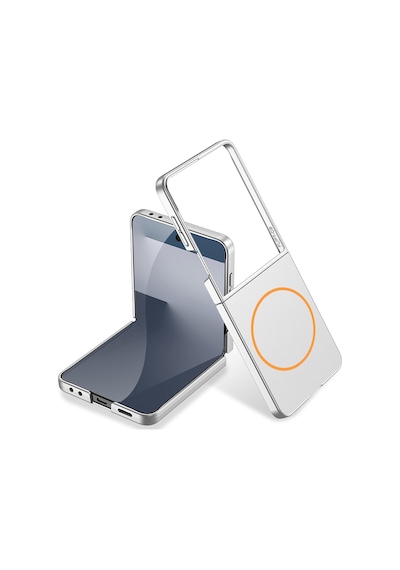 Subutu Galaxy Z Flip 7 Kılıf Wireless Şarj Özellikli Zore Kıpta M-safe Kapak - Gümüş Gümüş