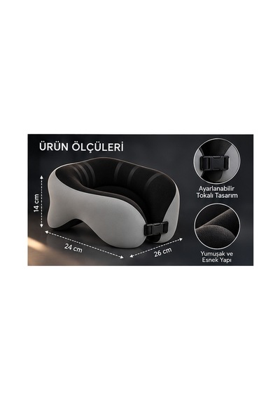Seyahat Boyun Yastığı Hafızalı Süngerli Uçak, Otobüs Ve Araç İçin Ergonomik Boyun Destek Minderi Siyah - 931319316 Siyah