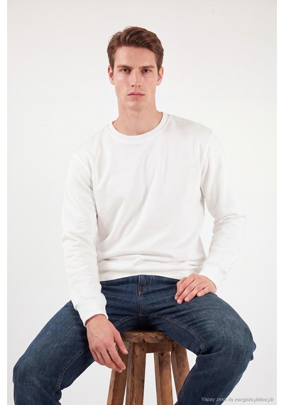 Buratti Pamuklu Relaxed Fit Bisiklet Yaka Sweat Erkek Sweat 5901257 Ekru