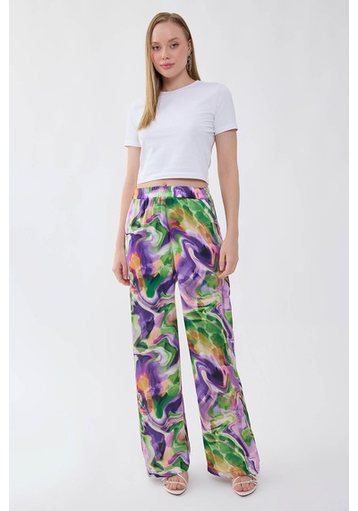 Vitrin Batik Desen Beli Lastikli Pantolon Mor